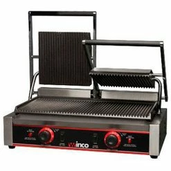 Winco EPG-2 Electric Panini Grill, Ribbed Plates, 9", 2 Sets