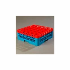 Carlisle RG25-2C410 - Opticlean™ 25-Compartment Glass Rack W/ 2 Extenders, Red-Carlisle Blue - Pkg Qty 3