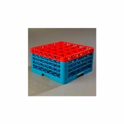 Carlisle RG25-4C410 - Opticlean™ 25-Compartment Glass Rack W/ 4 Extenders, Red-Carlisle Blue - Pkg Qty 2