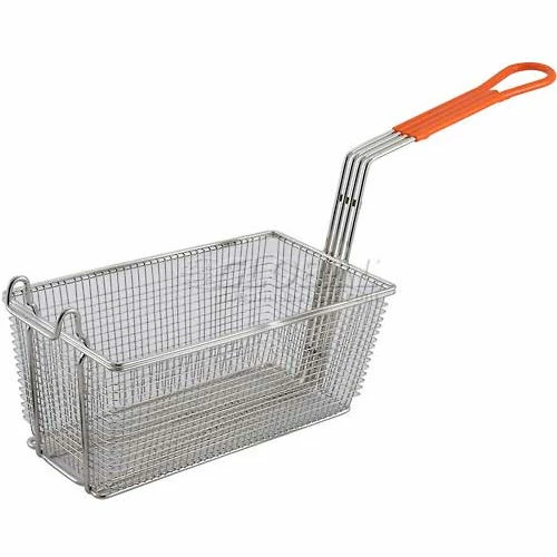 Winco FB-10 Heavy Duty Fry Basket, Rectangle, Orange Plastic - Pkg Qty 6