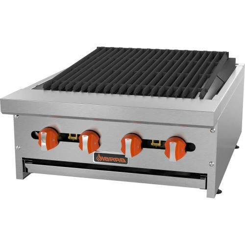 Sierra Range SRCB-24 Charbroiler, 24"W, 4 Burners, 16,000 BTU Each, Stainless Steel, Rock Briquettes