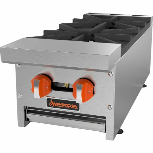 Sierra Range SRHP-2-12 Hot Plate, 12"W, 2 Burners, 30,000 BTU Each, Manual Controls, Stainless Steel
