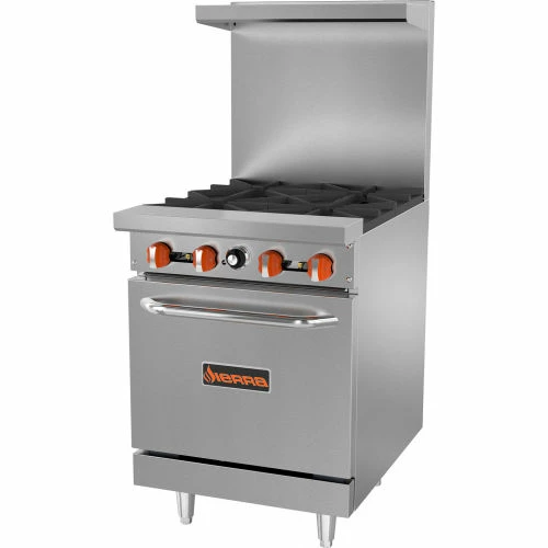 Sierra Range SR-4-24 - Restaurant Range, 4 Burners, Natural Gas, Oven, S/S, Cast Iron Burners