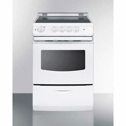Summit Appliance Summit-Range, Electric, Smooth Top, 4 Burners, 2.9 Cu.Ft., White, 24.25" x 23.75" x 36.5"