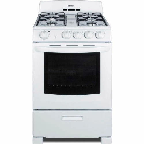 Summit Appliance Summit-Range, Gas, 4 Burners, 2.9 Cu. Ft., Spark Ignition, White, 23-1/2" x 23-1/2" x 42"