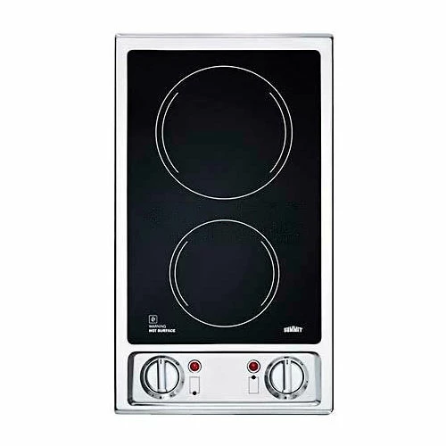 Summit Appliance Summit-2-Burner Electric Cooktop, Black Ceramic Glass Surface, 120V