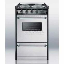 Summit Appliance Summit-Slide-In Electric Range, Slim 20"W, Stainless Steel Doors, Black Porcelain Top