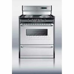 Summit Appliance Summit-Deluxe 220V Electric Range, S/S Doors, Clock/Timer, Oven Window, Light In 30"W