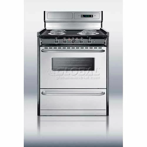 Summit Appliance Summit-Deluxe 220V Electric Range, S/S Doors, Clock/Timer, Oven Window, Light In 30"W