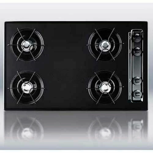 Summit Appliance Summit-30"W Cooktop, Four Burners, Gas Spark Ignition, Black