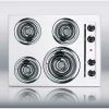 Summit Appliance Summit-24"W 220V Electric Cooktop, White Porcelain Finish