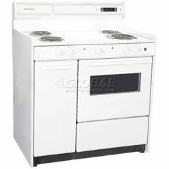 Summit Appliance Summit-Electric Range, 220V, White, Clock Timer, Oven, Light, 36"W