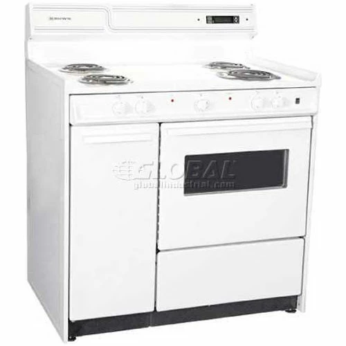 Summit Appliance Summit-Electric Range, 220V, White, Clock Timer, Oven, Light, 36"W