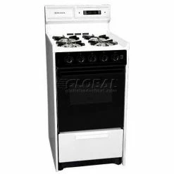Summit Appliance Summit-Deluxe Gas Range, 20"W, Electronic Ignition, Black Glass Oven Door, Porcelain Top
