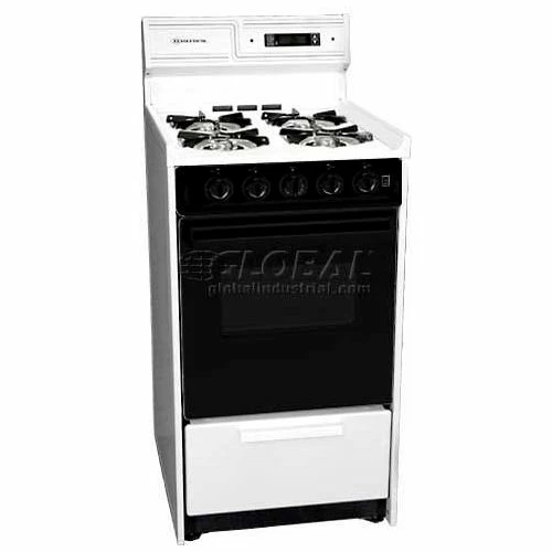 Summit Appliance Summit-Deluxe Gas Range, 20"W, Electronic Ignition, Black Glass Oven Door, Porcelain Top