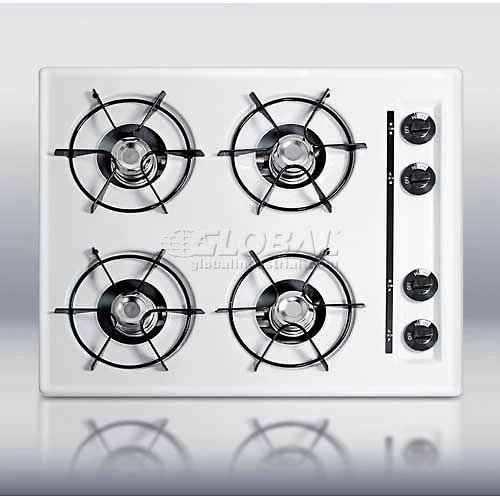 Summit Appliance Summit-24"W Cooktop, Four Burners, Battery Start Ignition, WhiteWTL03P